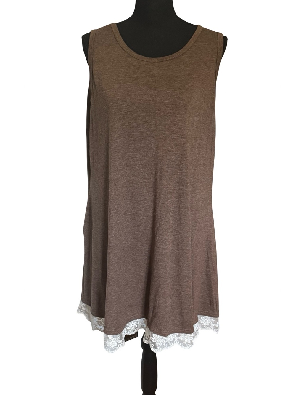 Brown Sleeveless Lace-Hem Women's Tank Dress with Pockets - XL